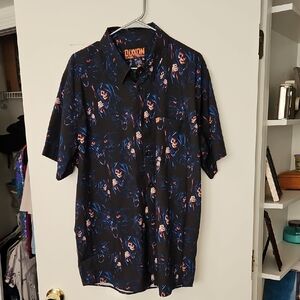 DIXXON Black Short-Sleeve Button-Down Shirt with Blue and Orange Graphic
